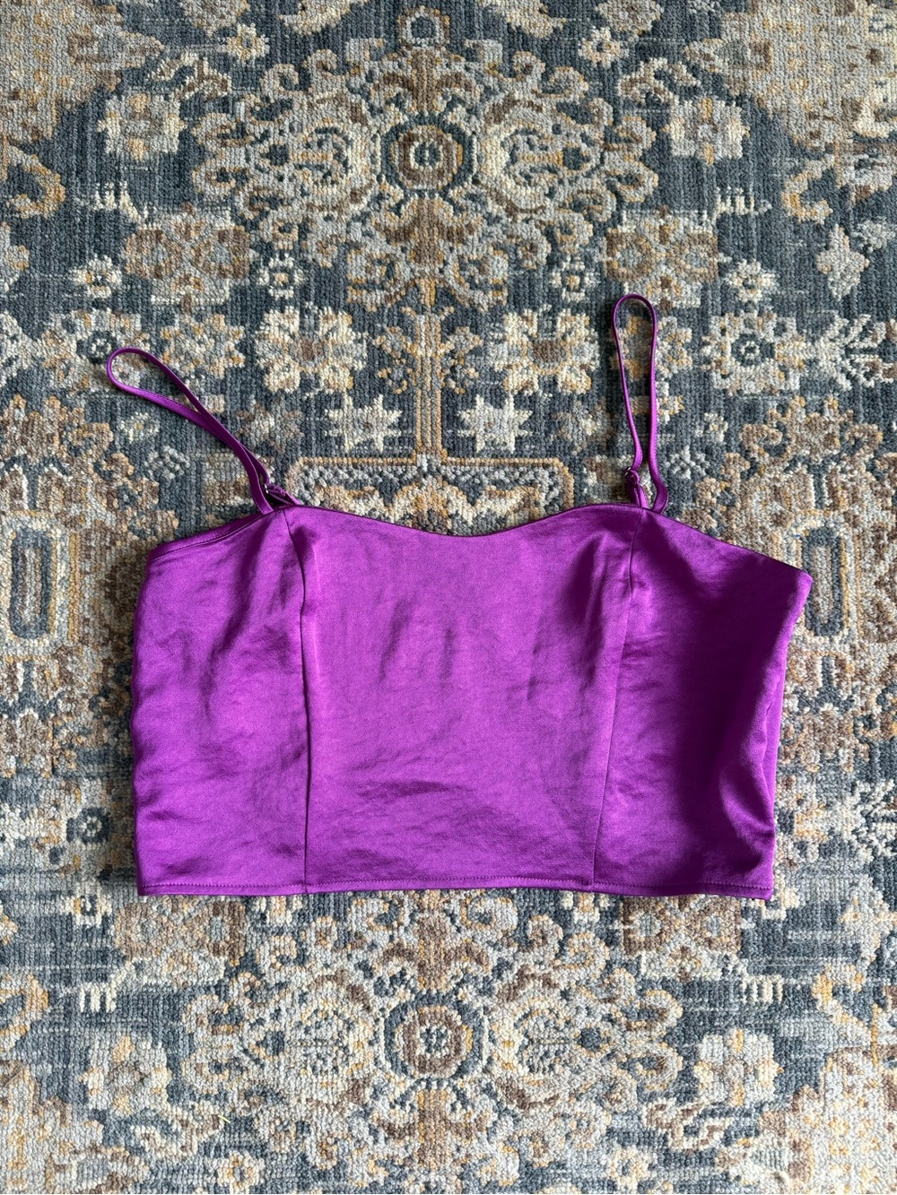 Express Satin Spaghetti Strap Crop Top - Violet Purple